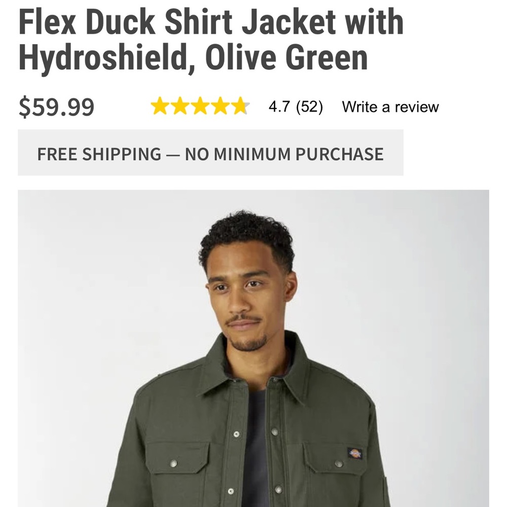Dickies flex duck shirt jacket with Hydroshield